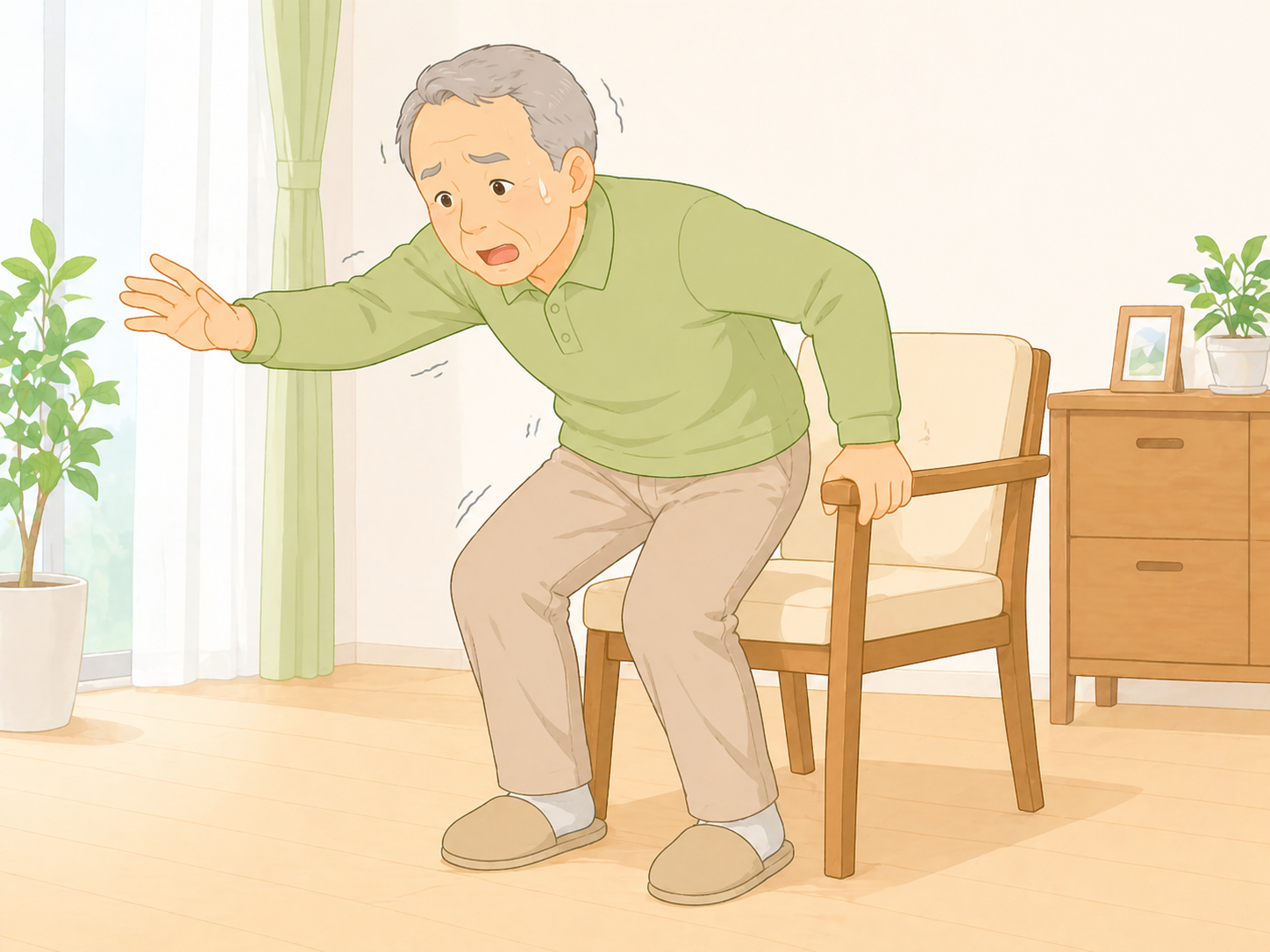 立ち上がりに困る高齢者のイラスト